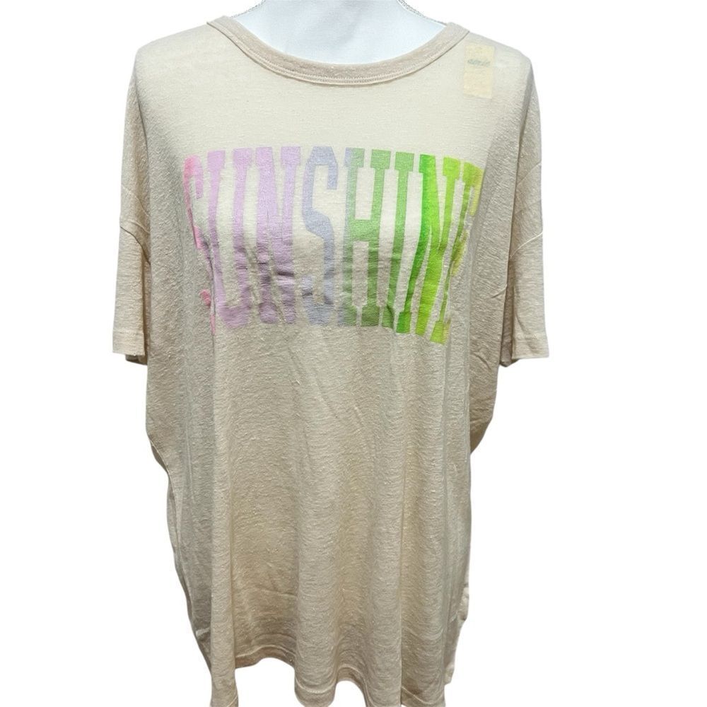 NWT Aerie Linen Blend sunshine Tee Tshirt sz Medium Relaxed Fit womens